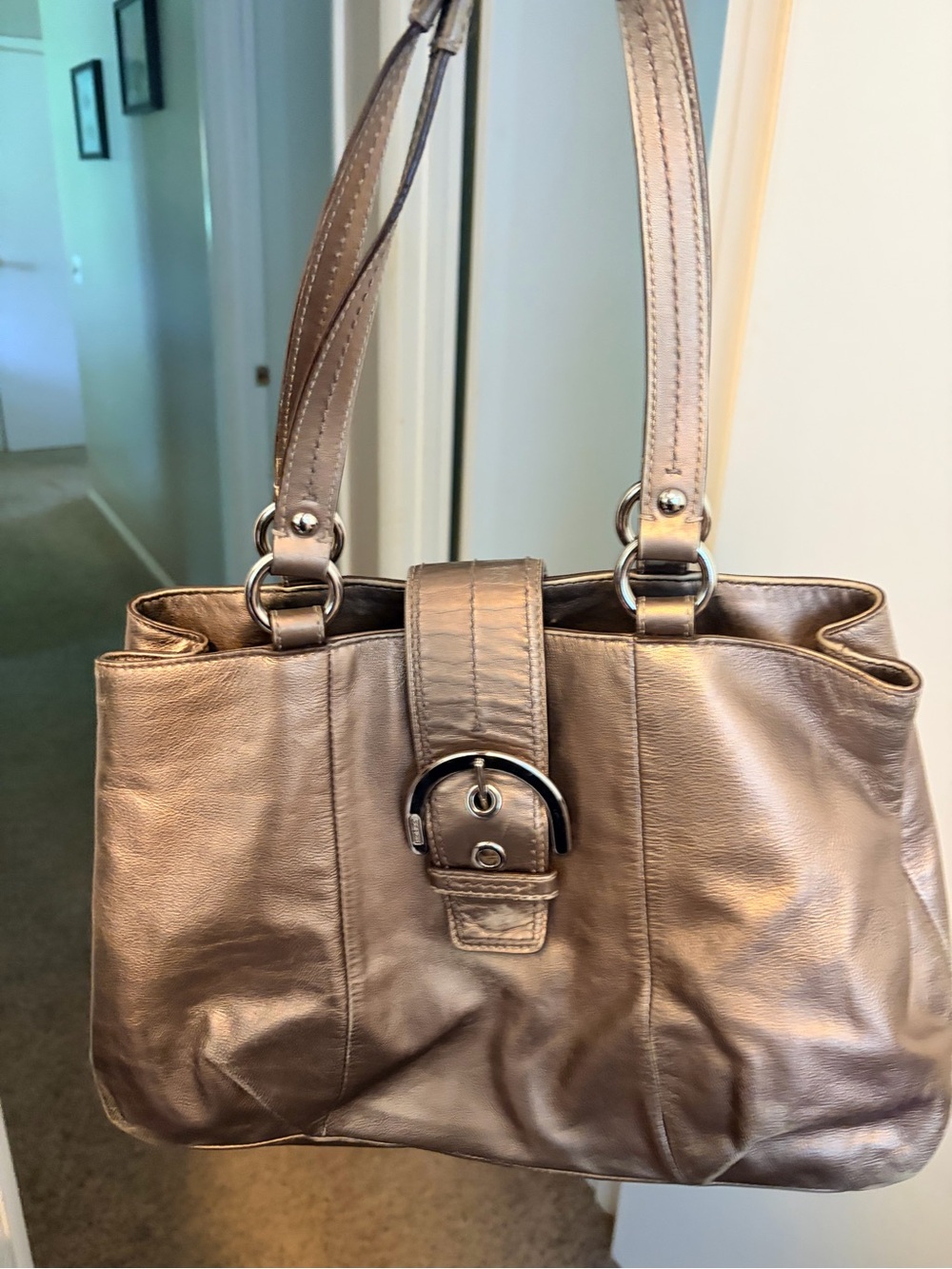 Vtg COACH Soho Metallic Bronze Leather East West Tote Shoulder Bag F18751 Y2K